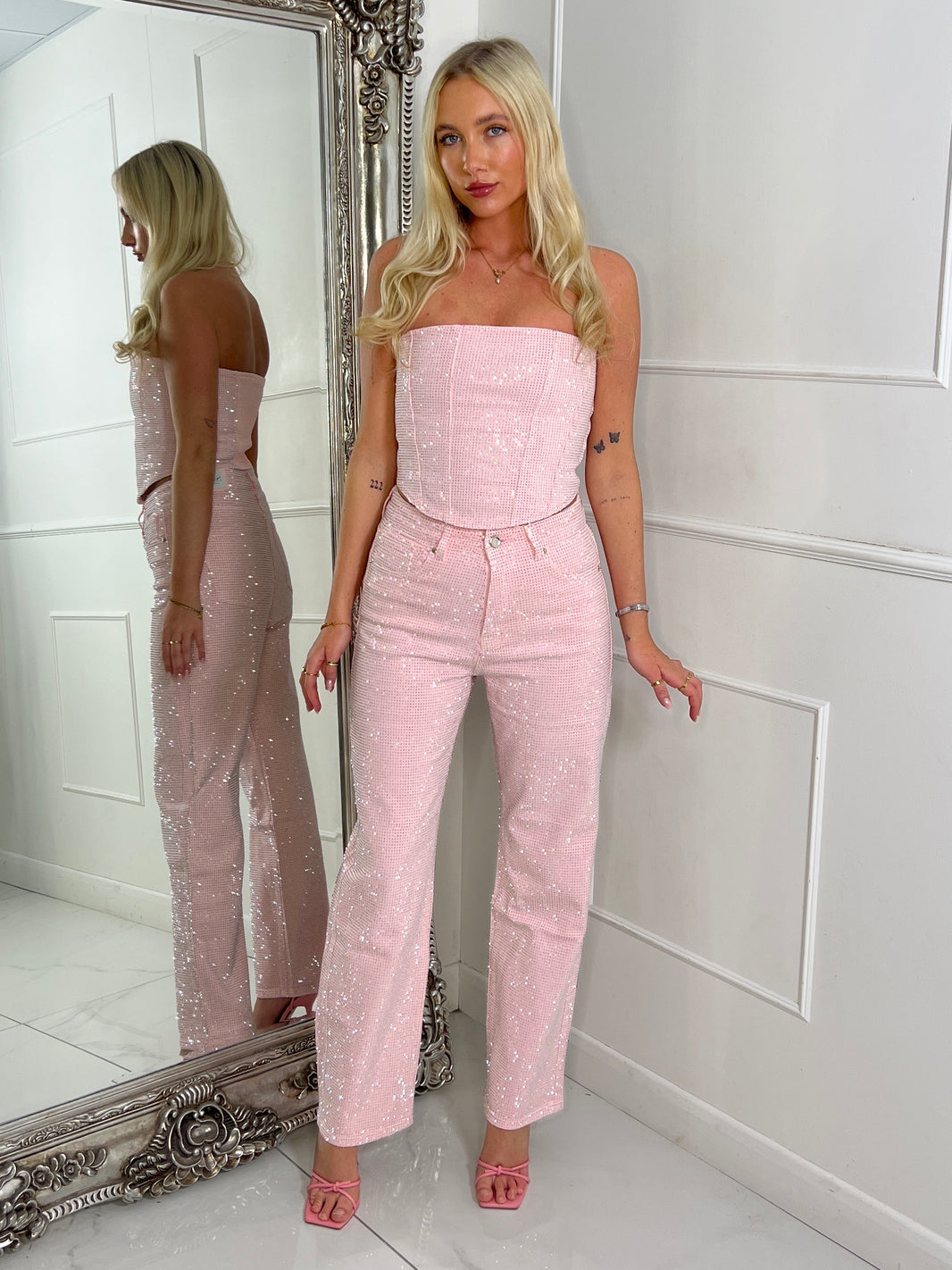 Silver Diamanté Wide Leg Jeans
