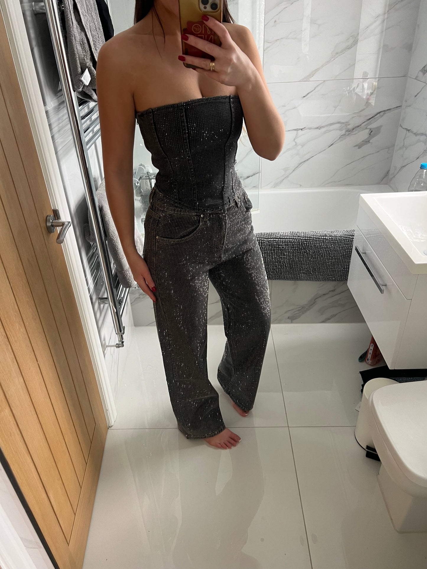 Silver Diamanté Wide Leg Jeans