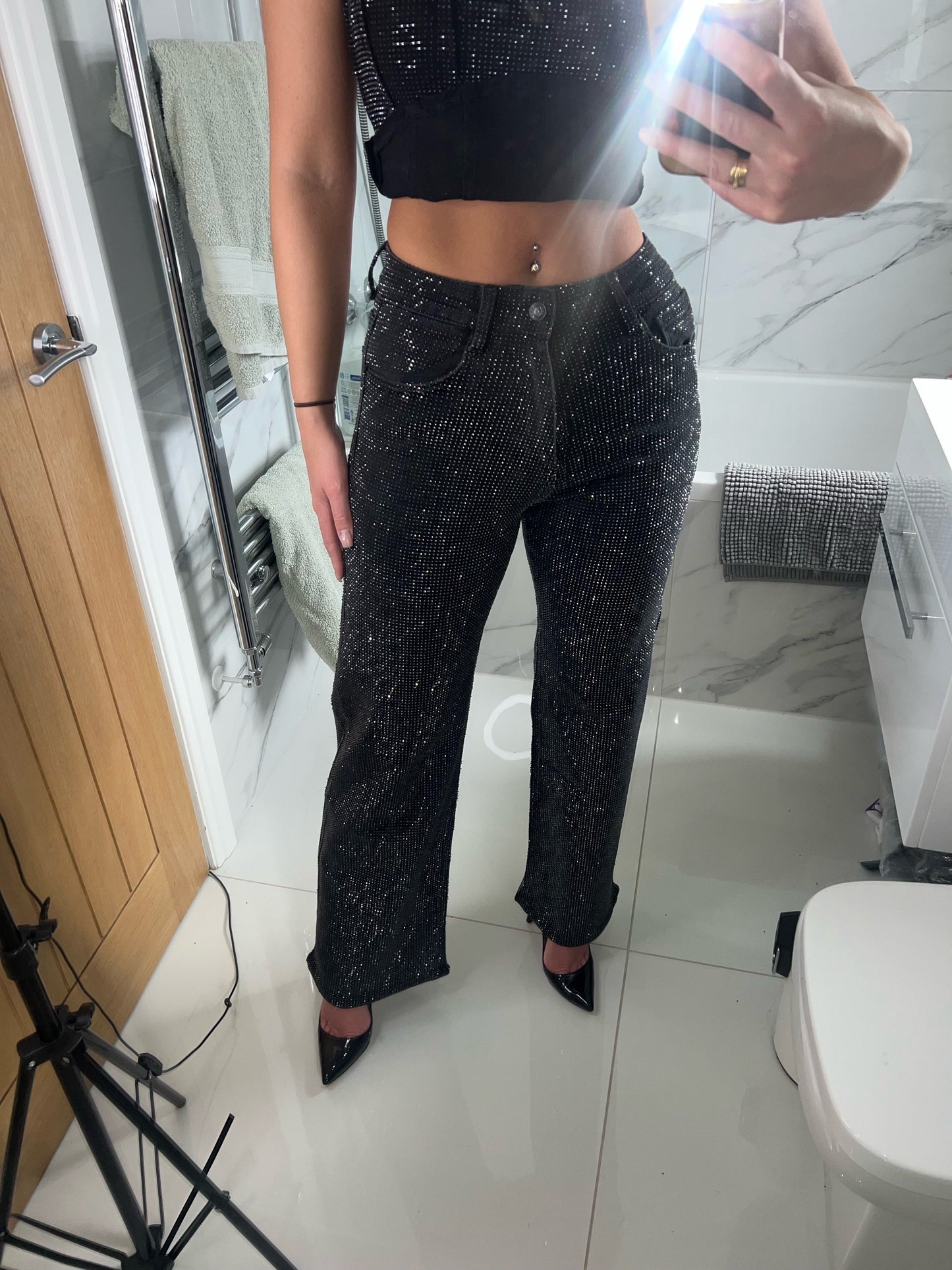Silver Diamanté Wide Leg Jeans