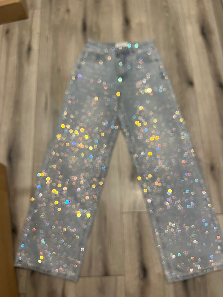 Silver Diamanté Wide Leg Jeans